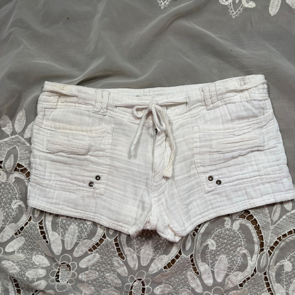 Y2K Micro Mini Subversive White Gauze Cotton Shorts Grommet Drawstring Size